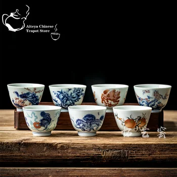 Vintage Zilās un Baltās Tējas Tasi Master Tasi Tējas Degustācija Kausa Roku darbs Keramikas Kung Fu Tējas Tasi Vienā Kauss Vintage Personas Mazo Kausu