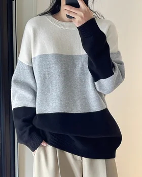 fall winter sieviete mīksto lielgabarīta svītrains džemperis