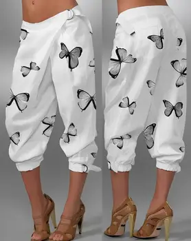 Tauriņš Drukāt Cuffed Pants Sievieti Modes Kabatas Dizaina Ikdienas Svārstmigrāciju Universāls, Capri Bikses 2023 Vasarā Jaunu Apģērbu,