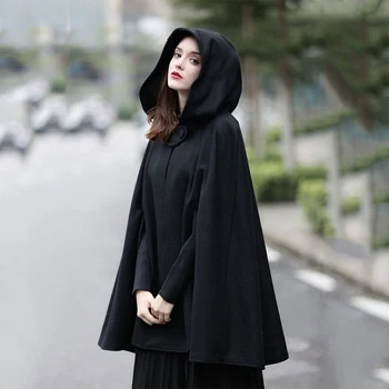 Kapuci Sievietēm Gothic Black Lielajam tīrtoņa Krāsu Apmetņi Pončo Indie Stila Zaudēt Mode Virsdrēbes Ziemas Drēbes Y2K Mētelis Goth