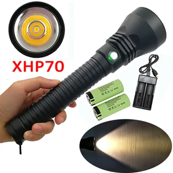 Dzeltenā Gaisma 5000LM XHP70 LED Niršanu lukturīti Ūdensizturīgs zemūdens niršanas Lāpu, Lukturi +2x 26650 Akumulators+ Lādētājs