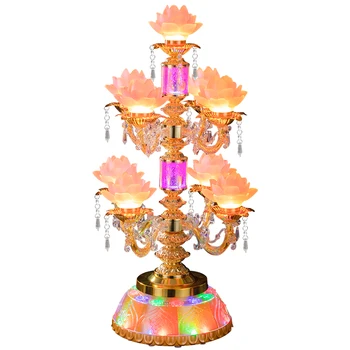 Led Septiņiem Produktiem, Krāsains Kristāla Stikla Rotējošā Budas Dievkalpojumu Lotus Lampas, Lampas uz Buddha Dievkalpojumu