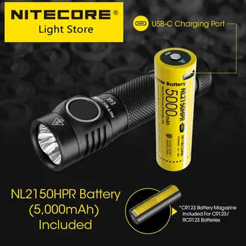 Sākotnējā NITECORE E4K 4400 lm LED Lukturīti, super spilgti taisna caurule EDC Portatīvo ar 21700 5000mAh Uzlādējams Akumulators