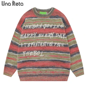 Una Reta Svītru Džemperi, Vīriešu Džemperi Rudens Ziemas Jauno Harajuku Gadījuma Hip Hop Knitwears Topi Vintage Unisex Džemperi