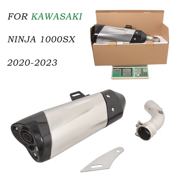 Par Kawasaki Ninja1000SX 2020-2023 Paslīdēt Uz Modificētu Motociklu Izplūdes Muffler Aizbēgt Vidū Saiti Caurules No Nerūsējošā Tērauda+Oglekļa Šķiedras