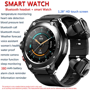 Vīrieši Smart Skatīties Ar TWS Earbuds Bluetooth Austiņas Smartwatch balss kontroles 1.28