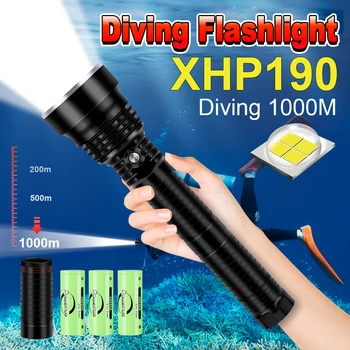 Jaunāko Super Spilgti XHP190 Profesionālā Daivinga Lukturīti IPX8 Ūdensizturīgs Lukturis Niršanas Lāpu 1000m zem ūdens Laternas