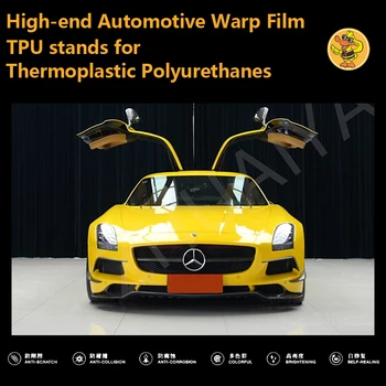 Augstas klases Automobiļu TPU auto uzlīmes vinilo adhesivo para auto vinyl wrap, kas aptver filmu voiture Dzeltenā Krāsa, 152*18M