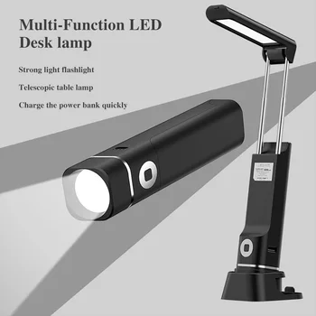 LED Galda lampa 3 1 Salokāms Galda Lampa Acu Aizsardzība Ar Gaismas Lukturīti Tālruņa Turētāju&Lādētāju, USB Uzlāde, galda Lampas