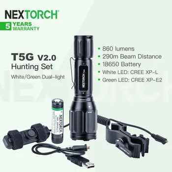 Nextorch T5G V2.0 Dual-Gaismas Lukturīti Medību Kopa ar Jomu Mount & Tālvadības Slēdzi, 18650 Uzlādējamo Akumulatoru, 1200LM,Ourdoor