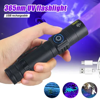 Mini 365nm UV LED Lukturīti Black Mirror ultravioleto Gaismu, USB Uzlādējams, Violeta Linternas Paklāju Pet Urīna Traipus Detektors