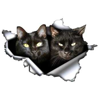 Etie 13cm x 8.6 cm Melni Kaķi Auto Uzlīme Ieplīsis Metāla Decal 3D Atstarojošās Uzlīmes Ūdensizturīgs Auto Stils Kaķis Pāris Decal