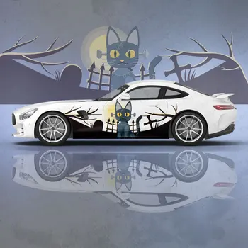 Cat Halloween Auto Virsbūves Uzlīmes Itasha Vinila Auto Sānu Decal Uzlīmes Ķermeņa Uzlīmes, Auto Uzlīmes, Dekori Auto Aizsardzības Plēves