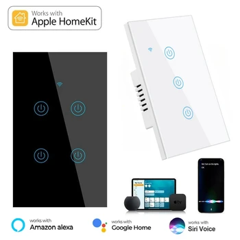 Homekit WiFi Smart Switch MUMS 1/2/3/4 Banda Sienas Touch Sensora Gaismas Slēdzi Smart Home Balss Vadība Darbojas Ar Siri Alexa, Google