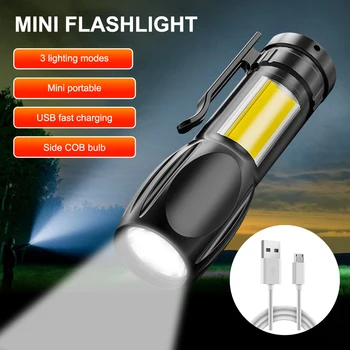 USB Portatīvo Uzlādējams LED Lukturītis 3 Apgaismojuma Režīmi lielos attālumos Kempings Gaismas Mini kabatas Lukturītis Ūdensizturīgs Iebūvēts Akumulators