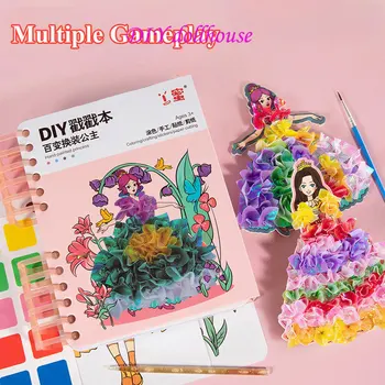 Zīmēšanas Dress-up Uzlīmes Grāmatu DIY Krāsu Meiteņu Rotaļlietas Bērnu Māksla Poking Princese Roku darbs Izglītības Krāsošana Bērniem Dāvanu