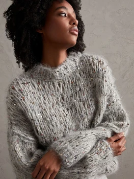 B*C Rudenī Jaunu Sieviešu Džemperi Džemperis Sequined Mohēra-maisījums Džemperis Pelēkā krāsā Topi Ziemas Vintage Sieviešu Apģērbu Y2k