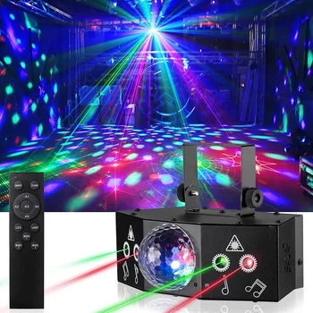 Puse DJ Lāzera Projektoru Gaismas 4 1 Skaņas Aktivizēta LED Modelis Posmā Disco Strobe DMX Kontrolē Bārs Brīvdienu Ziemassvētku Gaismas