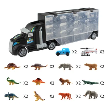Bērniem Lielu Dinozauru Uzglabāšanas Double Sided Vilkt Vadītājs Transporta Konteineru Kravas Automašīnu Komplekts Simulācijas Vilkt Galvu Dinozaura Modelis Rotaļu Automašīnu Dāvanu