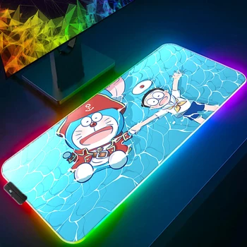 Doraemon Kawaii Anime RGB Lielu peles paliktnis XXL Datoru Piederumi Spēles Anti-skid Peles Paliktņa Tastatūras Cute Gumija Mīksta Darbvirsmas Mat