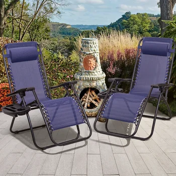 Vineego Nulles Gravitācijas Krēslu Komplekts 2 Nometnes Pusguļus Atpūtas Krēsli Āra Atpūtas Terase Krēsls ar Regulējamu Spilvena 2 Pack