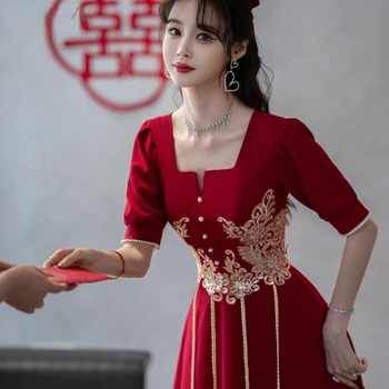 Ķīniešu Stilā Lady Līgava Kāzu Vakara Qipao Kleita Retro Elegantu Austrumu Līgava Cheongsam Sieviešu Tradicionālo Maizīti Cheongsam