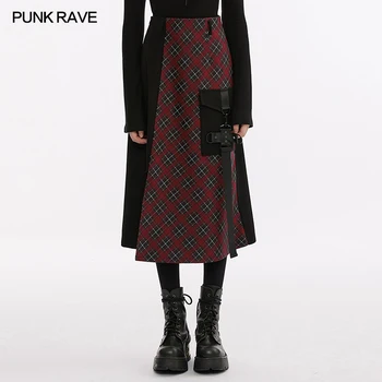 PUNK RAVE Sieviešu Dienas Punk Techwear Krāsu Kontrastu Vidēji Gari Svārki Sarža pinuma Kokvilnas Modes Personības Formas Svārki Sievietēm