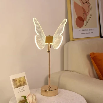 Tauriņš galda lampa Ziemeļu gaismas luksusa gultas lampa, Guļamistaba silts, romantisks lampas naktsgaldiņš lampas