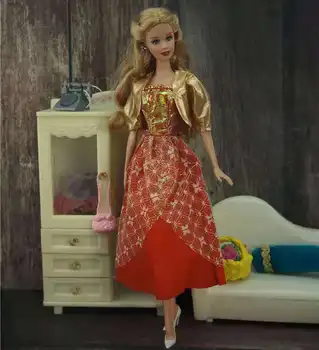Modes Zelta Mētelis Sarkans Mežģīņu Kleita Barbie Lelle apģērbs Apģērbs Apģērbu Komplekts 1/6 BJD Lelles, Aksesuāri Bērniem & Bērnu Cosplay Rotaļlietas