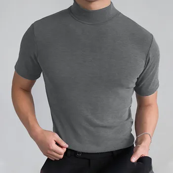 NĒ.2 A2191 Vīriešiem Plānas T Krekls Tīrtoņa Krāsu Augstu Apkakli, Augstu Uzrullētu Apkakli Īsām Piedurknēm Streetwear Fitnesa Ikdienas Vīriešu Apģērbs 2022