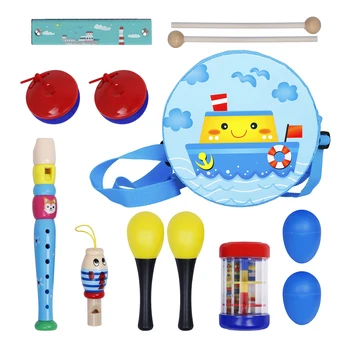 8Pcs Bērniem Muzikālo Rotaļlietu Komplekts Bērnu Agrīnās Izglītības Ritma Mūzikas Instrumenti Krāsu Rotaļlietas Toddler Ziemassvētku Dāvanu somiņa Ar