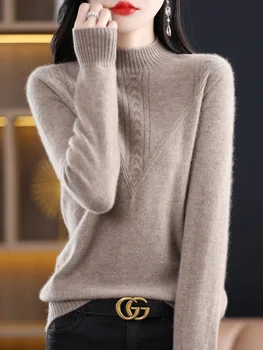Aliselect Modes 100% Merino Vilnas Traf Topi, Sieviešu Džemperi Pavasara Rudens Izspēles Kakla Apģērbi Trikotāža Pilnu Piedurknēm Savīti Džemperis