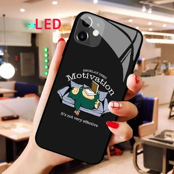 Snorlax Gaismas Rūdīts Stikls telefonu gadījumā Par Apple iphone 13 14 Pro Max Pulss mini Luksusa Modes RGB LED Apgaismojums jaunu segumu