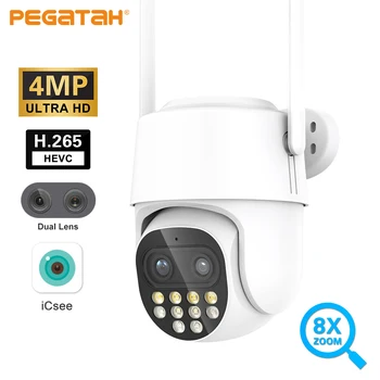 4MP WiFi PTZ IP Kamera Outdoor Dual Objektīvs, 8X Digitālais Zoom, Auto Izsekošana, Krāsa Nakts Redzamības CCTV Mājas Drošības Kameru iCSee