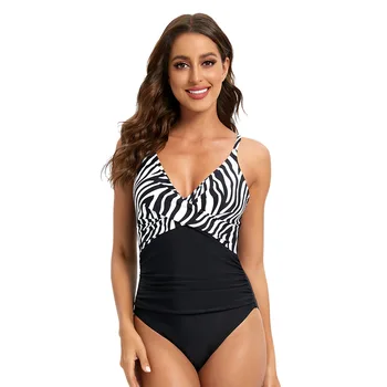 Viens Gabals Peldkostīms Sexy Zebras Svītrainais Monokini Beachwear Peldkostīmi, Peldēšanas Tērps Sievietēm Bodysuit Dziļu V Baseins, Sporta Tērps Sieviete