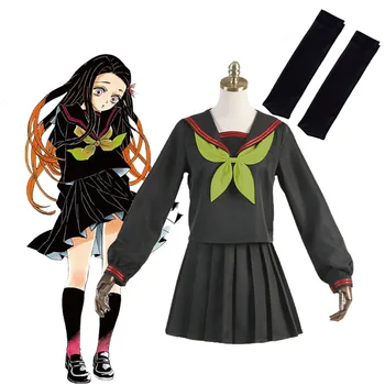 Anime Demon Slayer Kamado Nezuko Cosplay Kimetsu nav Yaiba Sieviešu apģērbu cosplay melnā sailor apģērbi
