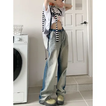 Deeptown Kpop Baggy Džinsi Sievietēm Korejiešu Stilā Y2k Streetwear Taisni Raibs Bikses Ar Augstu Vidukli, Platu Kāju Džinsa Bikses Vintage